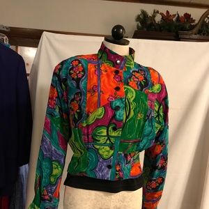 Vintage Doncaster multi color short long, sleeve jacket, silk, size 6